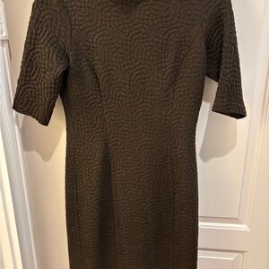 W by Worth Textured and Fitted Chocolate Brown Short Sleeve Dress